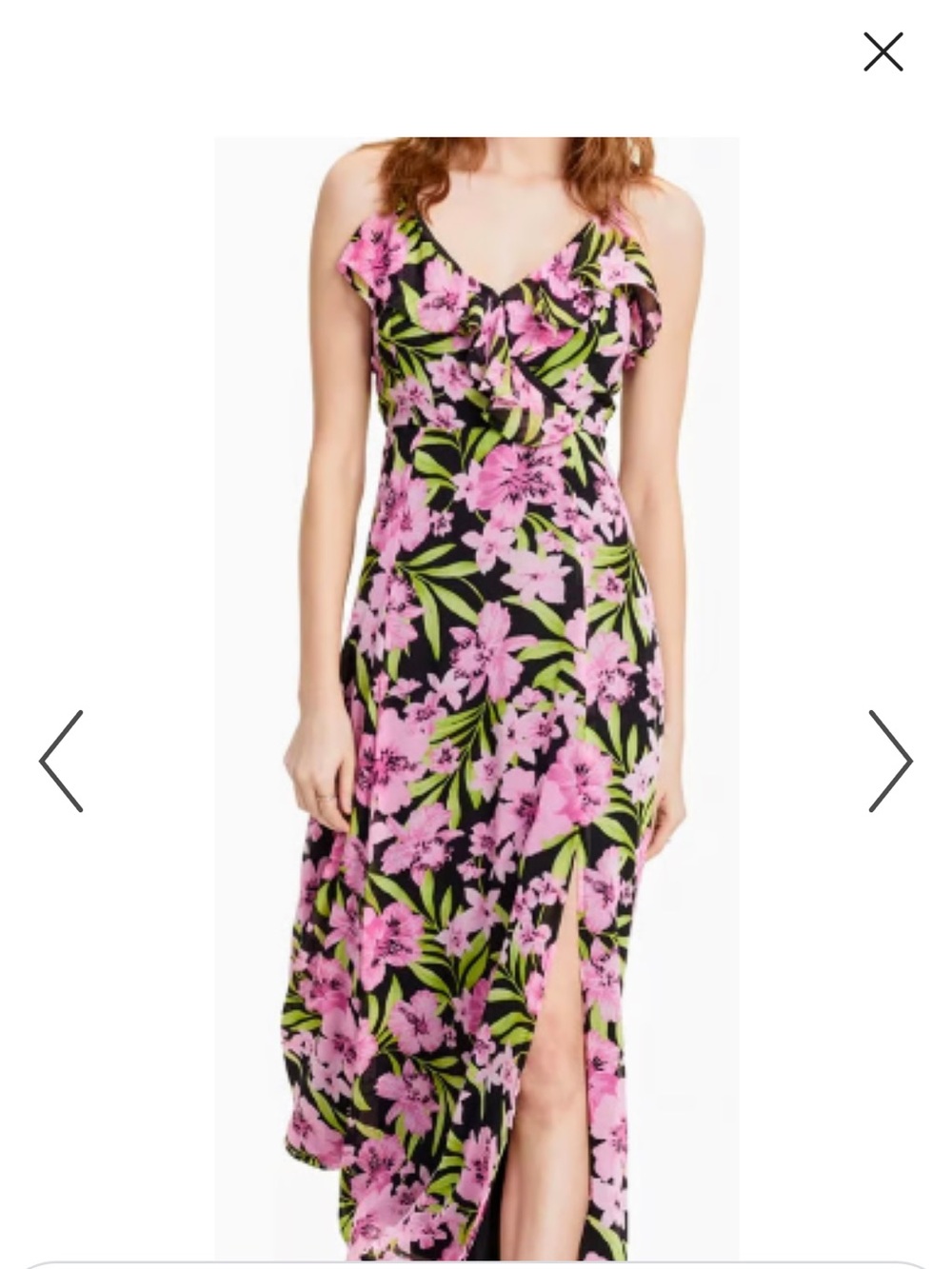 Bar III Black Maxi Dress with Pink Floral Print and Green Leaves